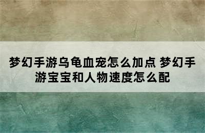 梦幻手游乌龟血宠怎么加点 梦幻手游宝宝和人物速度怎么配